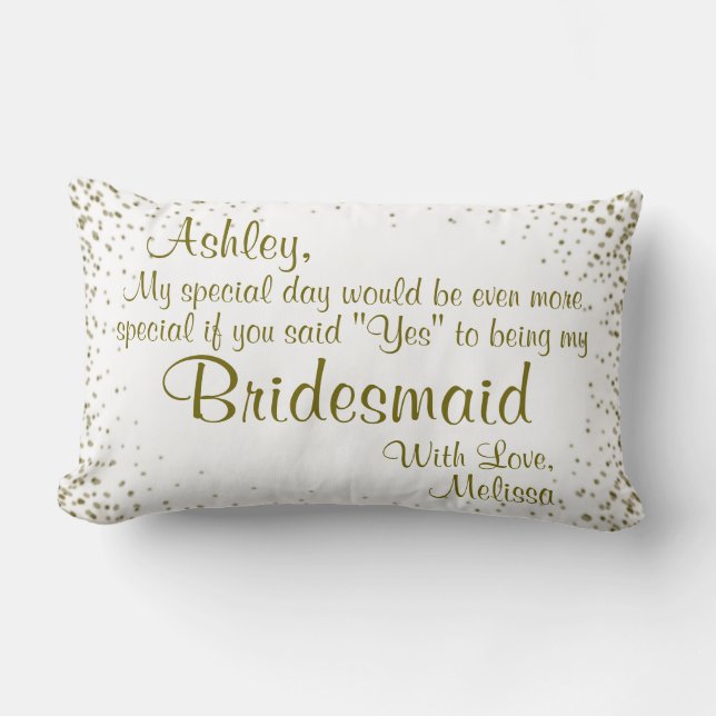 Be My Bridesmaid | Gold Confetti Coffee Mug Lumbar Cushion (Front)