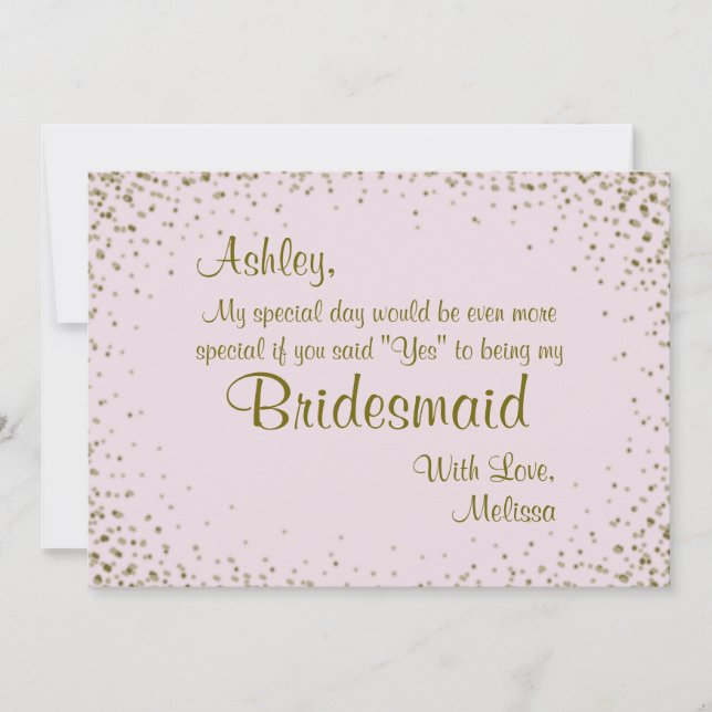 Be My Bridesmaid | Gold Confetti on Blush Invitation (Front)