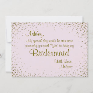 Be My Bridesmaid   Gold Confetti on Blush Invitation