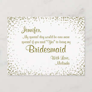 Be My Bridesmaid Gold Confetti Postcard