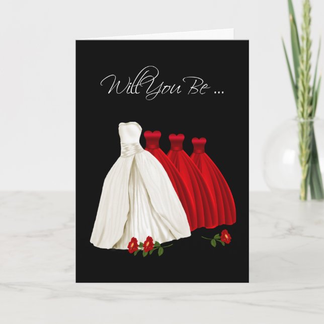 Be My Bridesmaid Invitation Card Red White (Front)