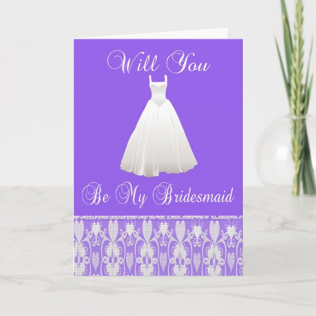 Be My Bridesmaid Invitation With Lace in Purple (Front)