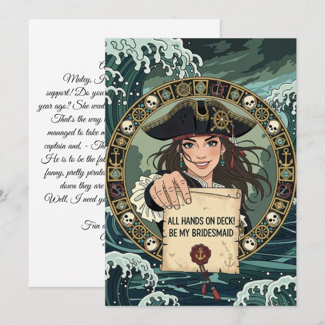 Be My Bridesmaid Lovely Pirate Invitation (Front/Back)