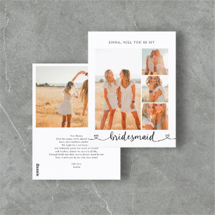 Be My Bridesmaid Photo Collage Heart Calligraphy Postcard