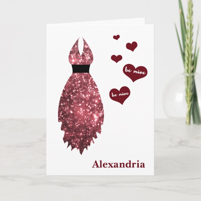 Be My Bridesmaid Pink Glitter Dress & Photo Holiday Card (Front)