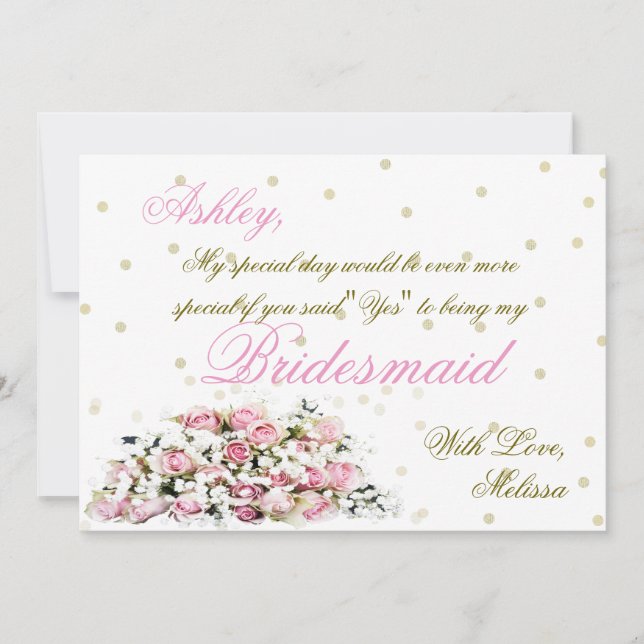 Be My Bridesmaid | Pink Roses Invitation (Front)