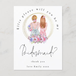 Be My Bridesmaid Request Fair Haired Girls Invitation Postcard