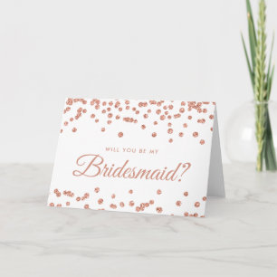 Be My Bridesmaid Rose Gold Glitter Confetti White Invitation