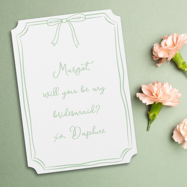 Be my bridesmaid? Sage Green Coquette Bow Proposal Invitation (Creator Uploaded)