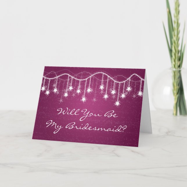 Be My Bridesmaid Shimmering Stars Berry Pink Invitation (Front)