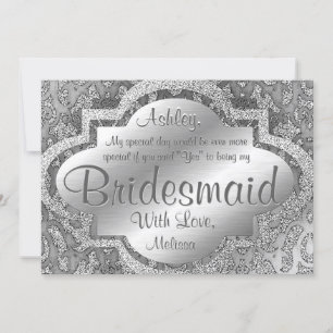 Be My Bridesmaid   Silver Damask Invitation