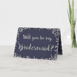 Be My Bridesmaid Silver Glitter Personalised Card