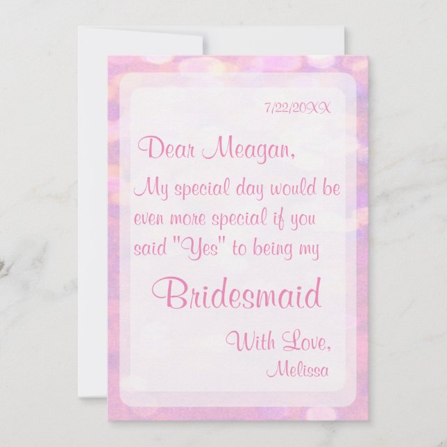 Be My Bridesmaid | Soft Pink Bokeh Invitation (Front)