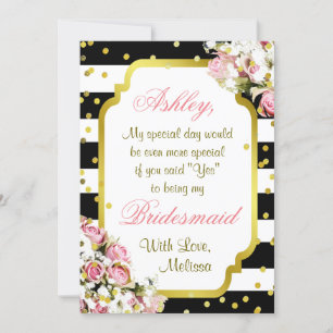 Be My Bridesmaid   Stripes, Confetti, Roses Invitation