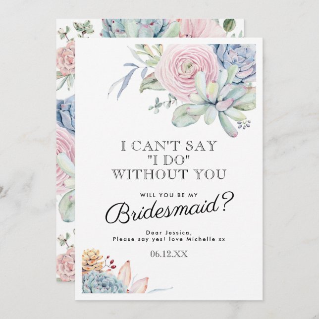 Be my Bridesmaid | Vintage Succulent Floral Invitation (Front/Back)