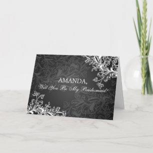 Be My Bridesmaid Vintage Swirls Black Invitation