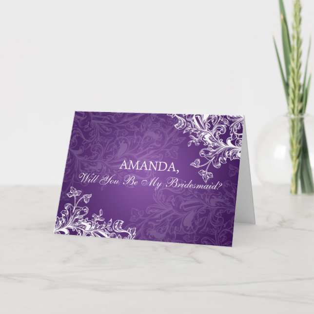 Be My Bridesmaid Vintage Swirls  Purple Invitation (Front)