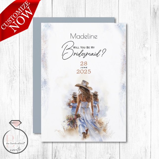 Be my Bridesmaid Watercolor Rustic Cowboy Wedding  Invitation (Creator Uploaded)