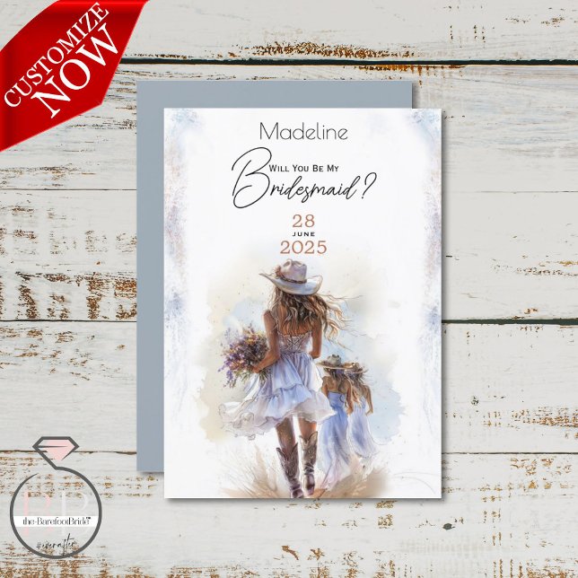 Be my Bridesmaid Watercolor Rustic Cowboy Wedding  Invitation (Creator Uploaded)