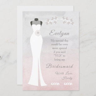 Be My Bridesmaid - White Bridal Gown on Pink Grey Card