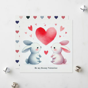 "Be My Bunny Valentine" Watercolor Cute Bunnies Holiday Card