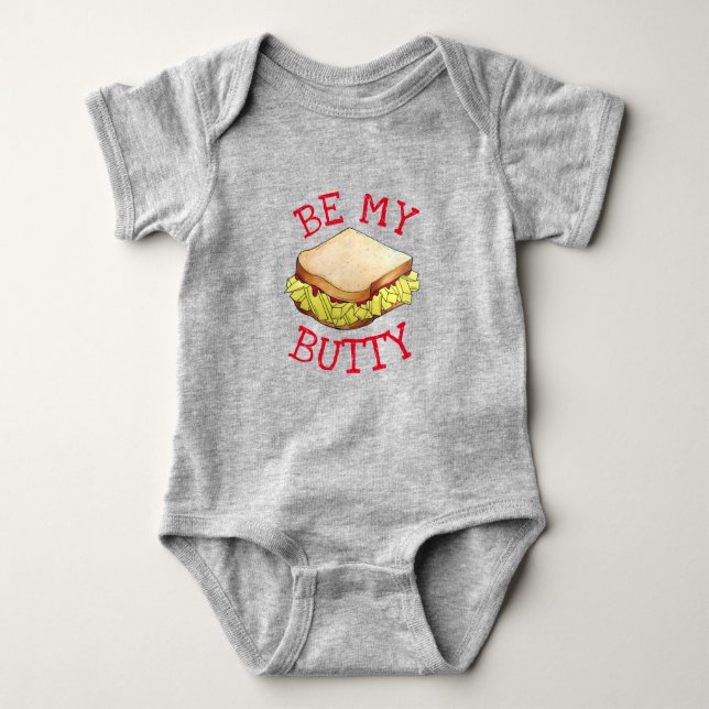 BE MY BUTTY English Chip Shop Sandwich UK Foodie Baby Bodysuit (Front)