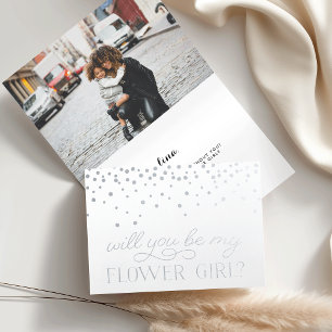 Be My Flower Girl Personalised Photo Silver Foil Card