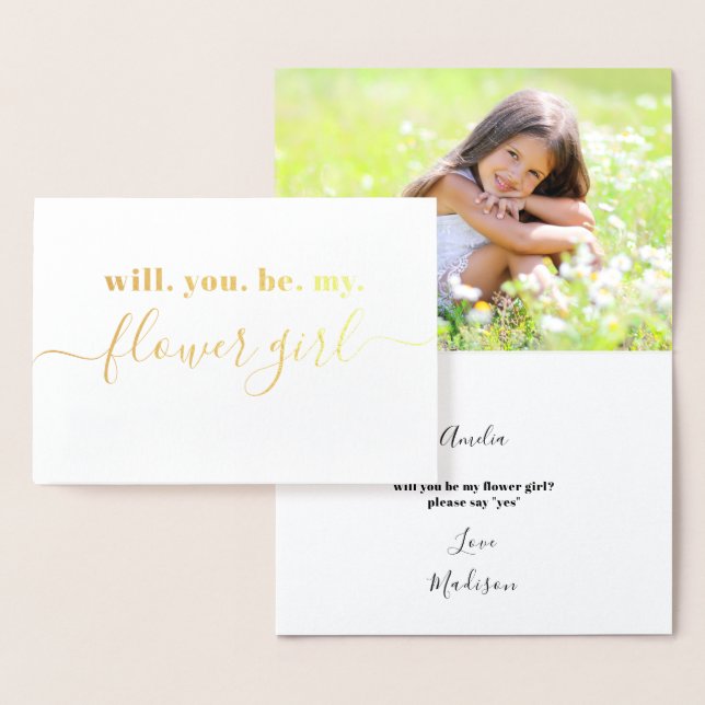 Be My Flower Girl - Photo Inside - Modern Gold Foil Card (Display)