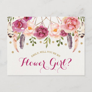 Be My Flower Girl Rustic Boho Floral Proposal Card