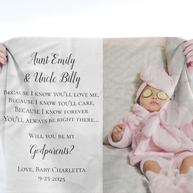Be My Godparents Proposal Photo Invite Fleece Blanket (Creator Uploaded)