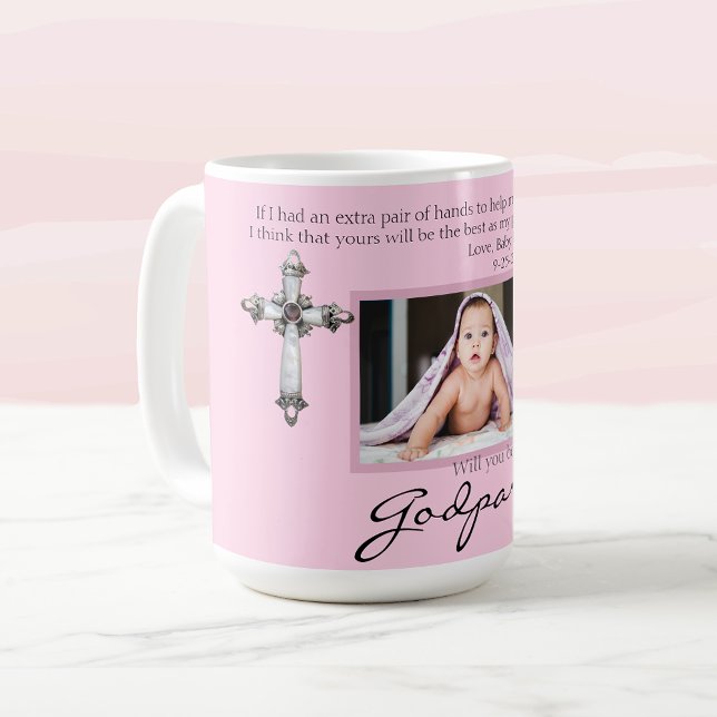 Be My Godparents Proposal Pink Memorial Photo Coffee Mug (Creator Uploaded)
