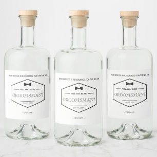 Be My Groomsman Proposal Black Modern Wedding  Liquor Bottle Label
