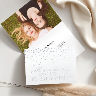 Be My Jr Bridesmaid Personalised Photo Silver Foil Card