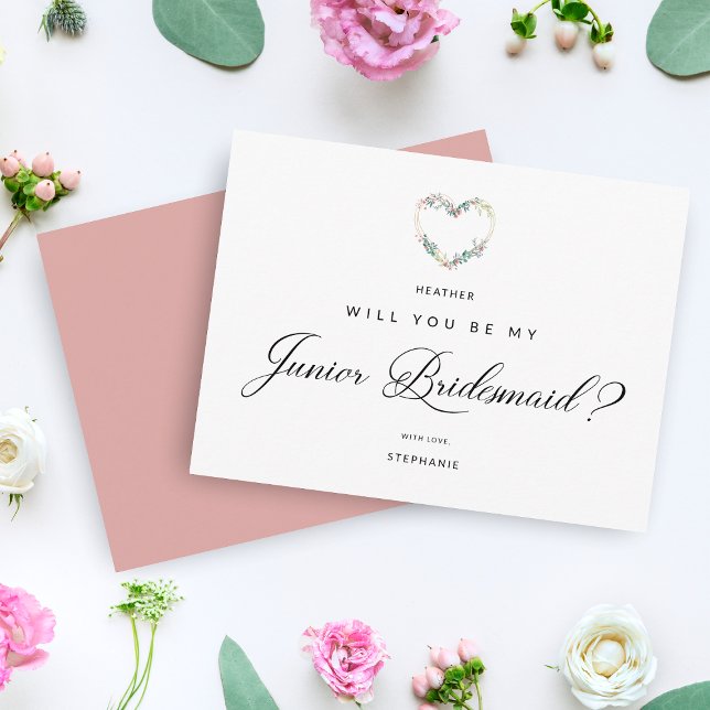 Be My Junior Bridesmaid Floral Pink Heart Proposal Postcard (Creator Uploaded)