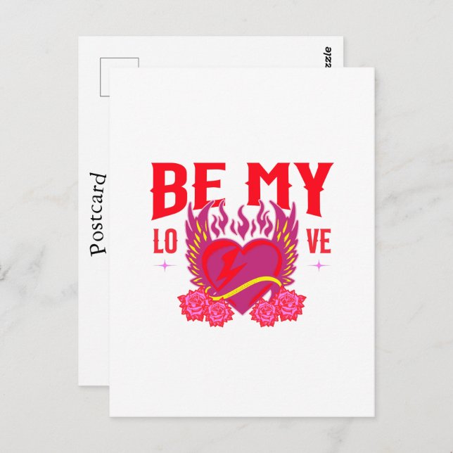 Be My Love Retro Heart Rose Biker Valentine   Postcard (Front/Back)