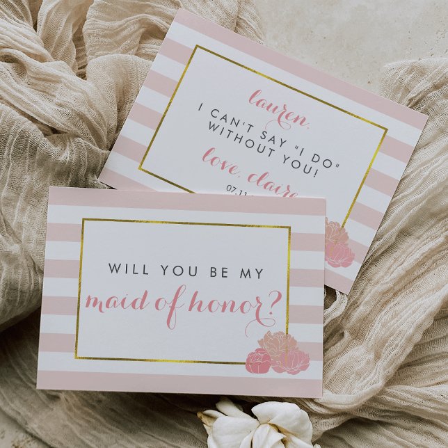 Be My Maid of Honour Card | Pink Stripe Blush Peon (Creator Uploaded)