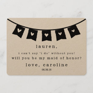 Be My Maid of Honour Card Rustic Kraft Hearts