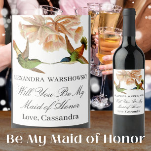 Be My Maid of Honour Elegant Hummingbirds Wine Label