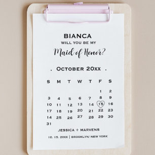 Be my maid of honour non photo calendar proposal invitation