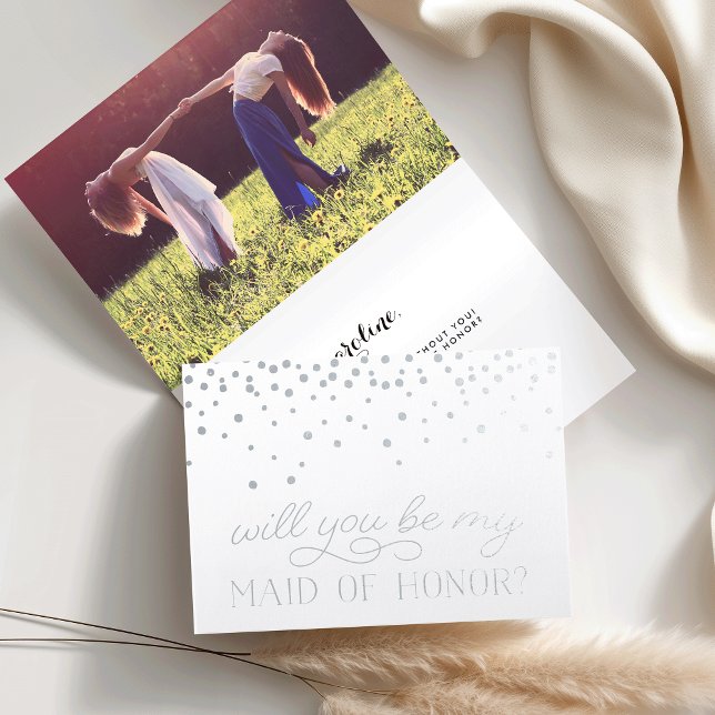 Be My Maid of Honour | Personalised Photo Silver Foil Card (Creator Uploaded)