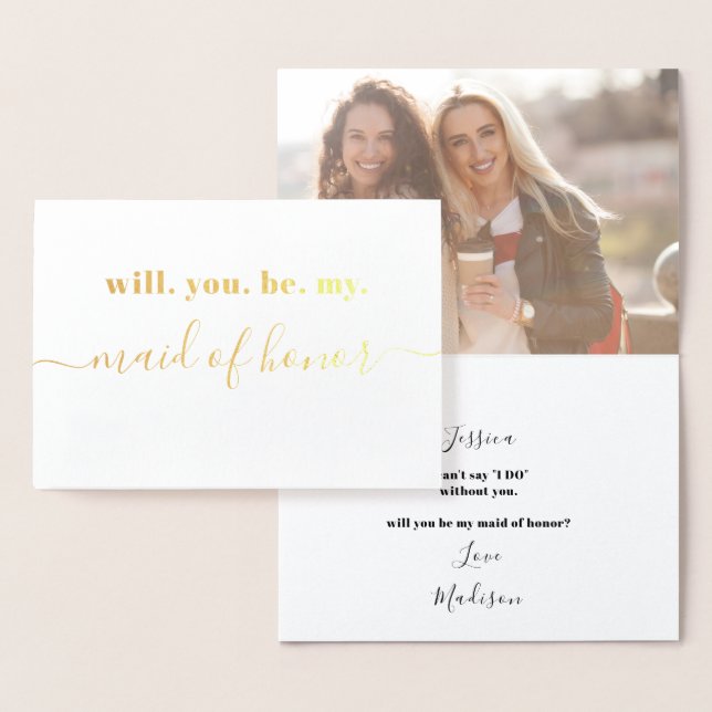 Be My Maid of Honour - Photo Inside - Modern Gold Foil Card (Display)