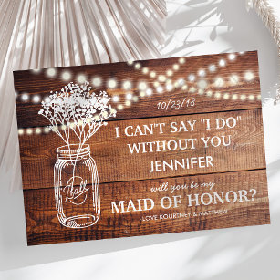 Be My Maid of Honour   Rustic Country Bridesmaid Invitation