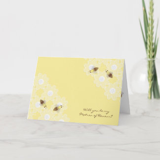 Be My Matron of Honour Honey Bees on Yellow Invitation