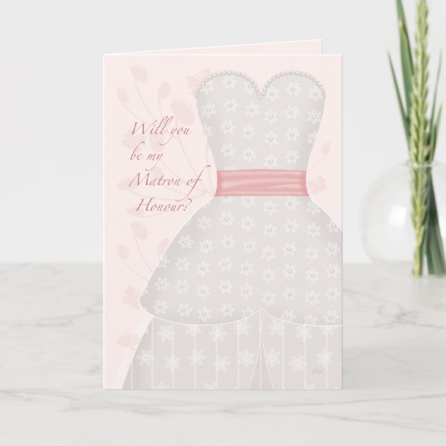 Be My Matron of Honour Lace Gown Coral Invitation (Front)