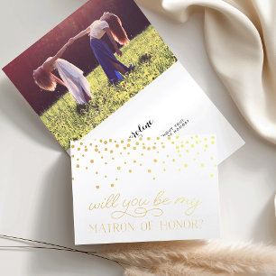 Be My Matron of Honour   Personalised Photo Gold Foil Card