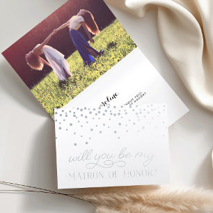 Be My Matron of Honour   Personalised Photo Silver Foil Card