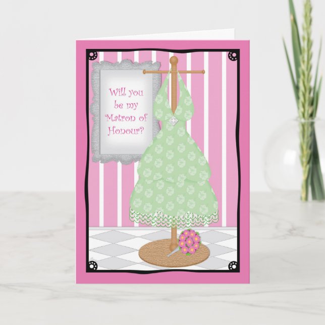 Be My Matron of Honour Whimsical Dress Shop Invitation (Front)