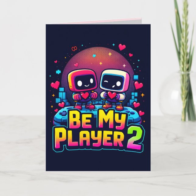 Be My Player 2 Greeting Card – Cute Gamer Love (Front)