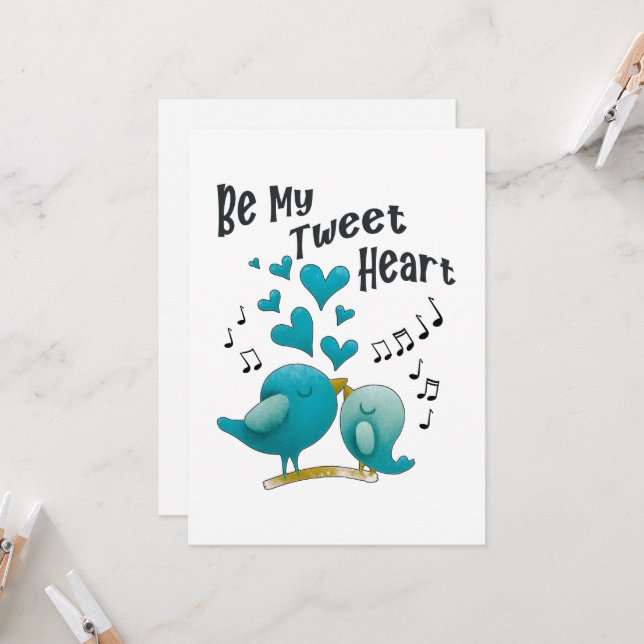 Be my tweet heart Valentine's Day card (Front/Back In Situ)