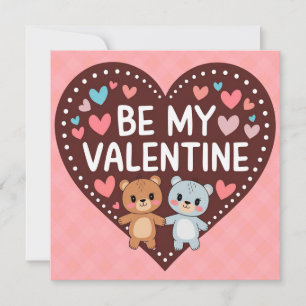 Be my valentine bears couple hearts holiday card